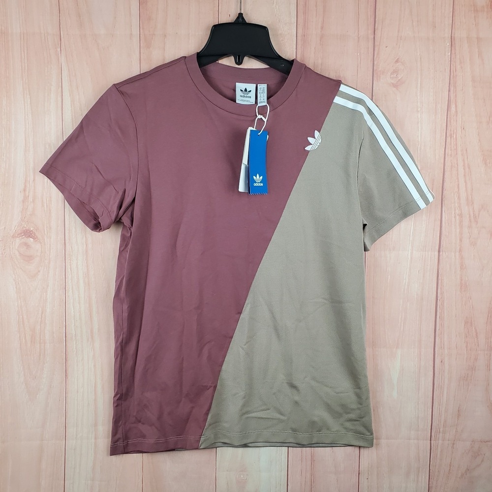 Adidas Originals Adicolor T Shirt Womens XS Maroon Gray 2 Tone Trefoil Logo - Picture 1 of 9